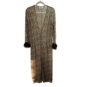 Marilyn Monroe Warners Leopard Print Sheer Robe Feathered Cuffs M/L Full Length